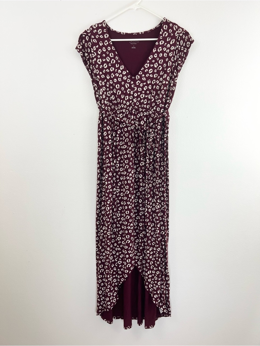 Isabel Maternity Wine Animal Print Hi Low Maxi Dress Empire Waist Baby Shower S